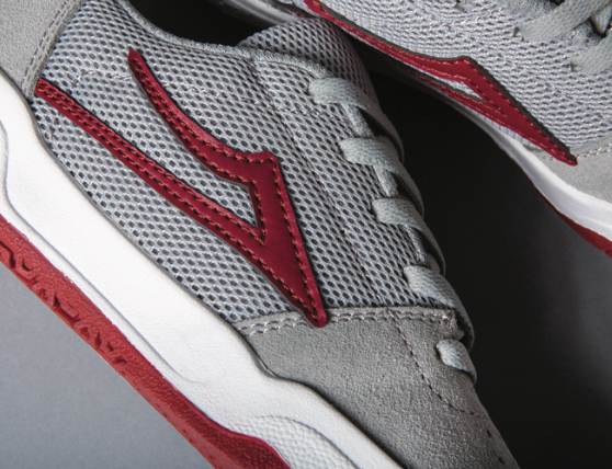 Lakai Brighton Kids Grey Red Suede Skate Shoes lifestlye 4.png