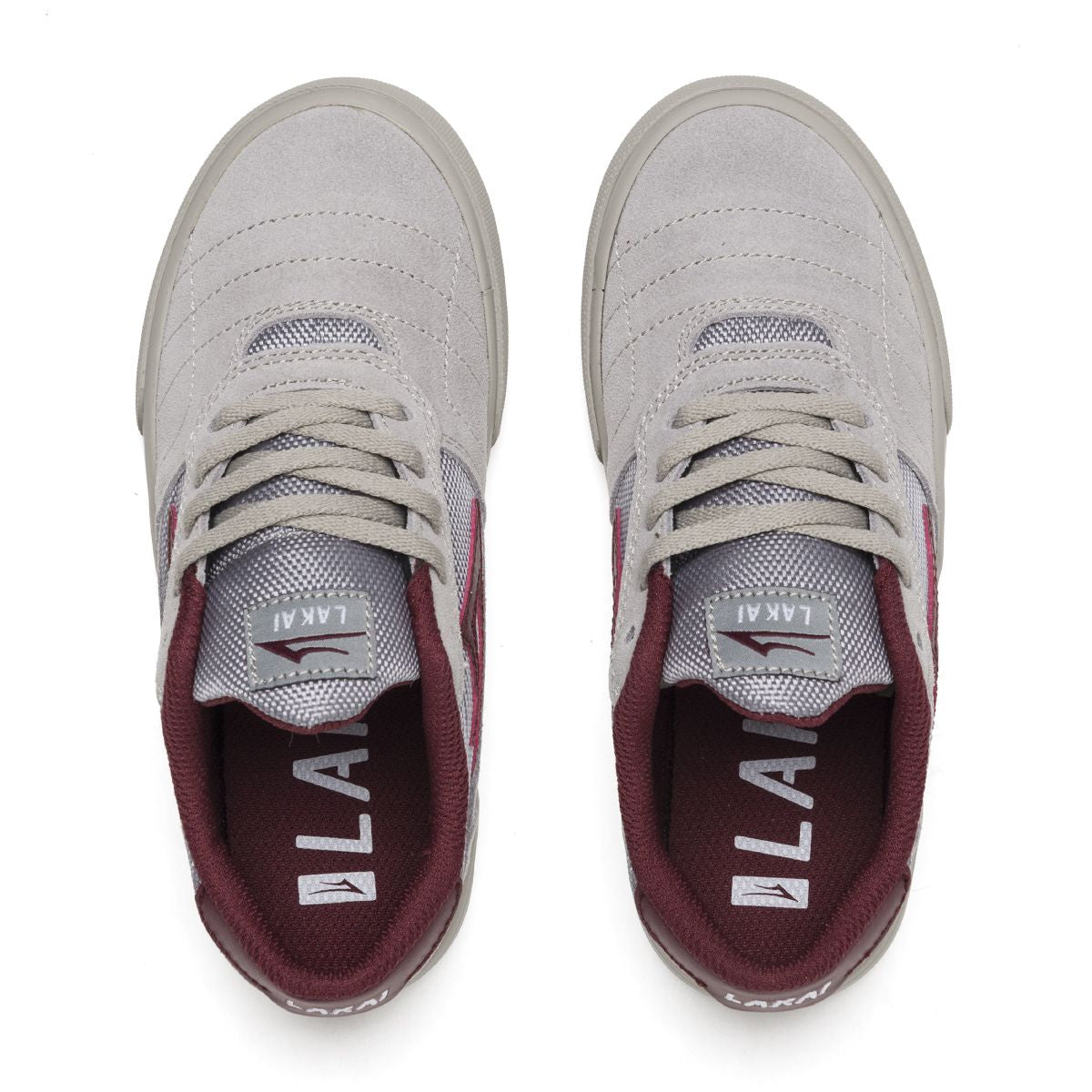 Lakai Cambridge Kids Skate Shoes - Grey/Burgundy Suede TOP.jpg