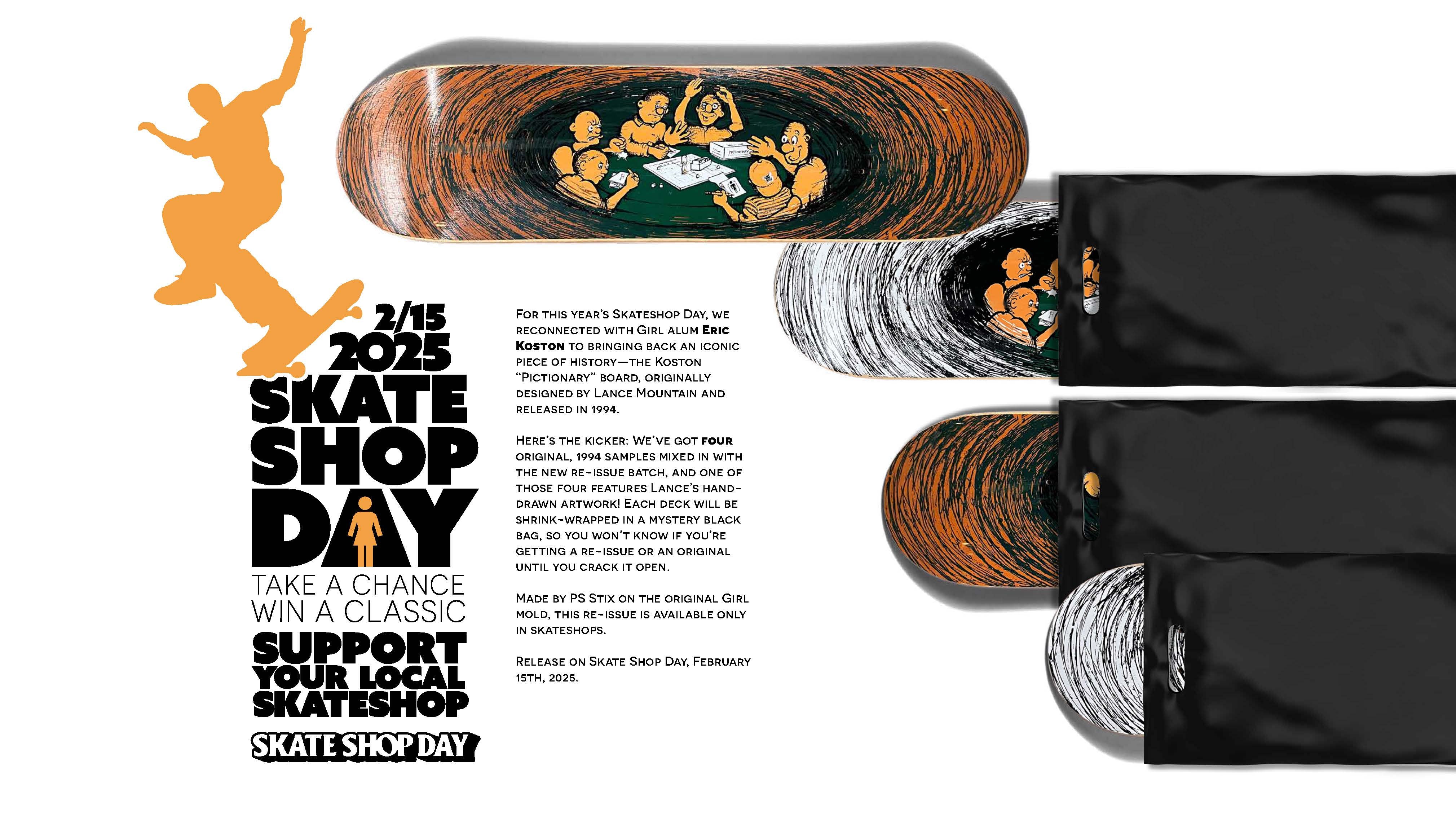 Girl Skateboard Deck Pictionary Reissue Erik Koston PSSTIX 7.5" Skate Shop Day